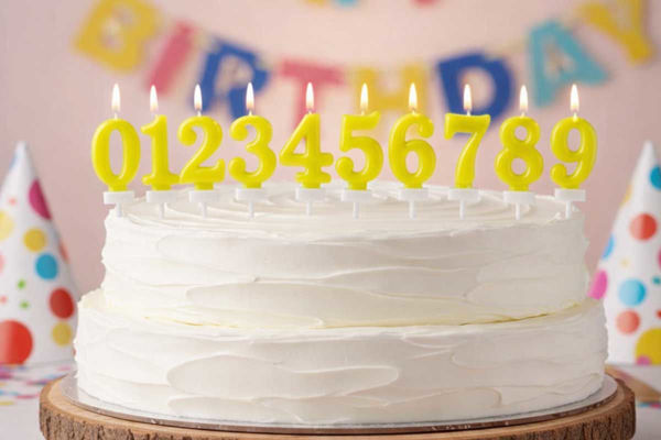 Candeline gialle a forma di numero 0–9 per torte di compleanno