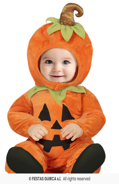 Costume Bella Zucca per neonato e neonata con indicazione taglie e codici prodotto