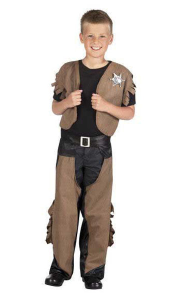Costume cowboy per bambino con indicazione taglie e codici prodotto