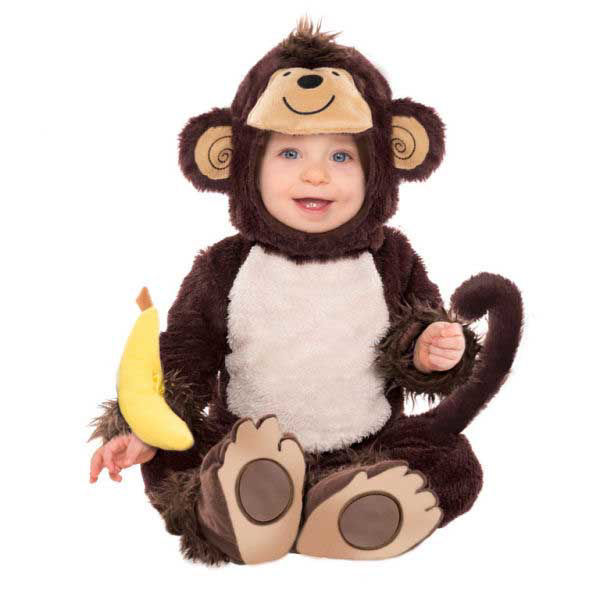 Costume scimmietta baby per bambino e bambina con indicazione taglie e codici prodotto