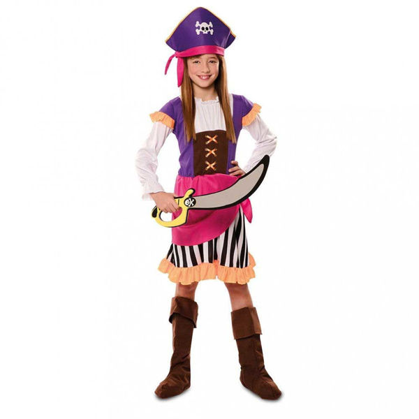 Costume Pirata Avventura per bambina con indicazione taglie e codici prodotto