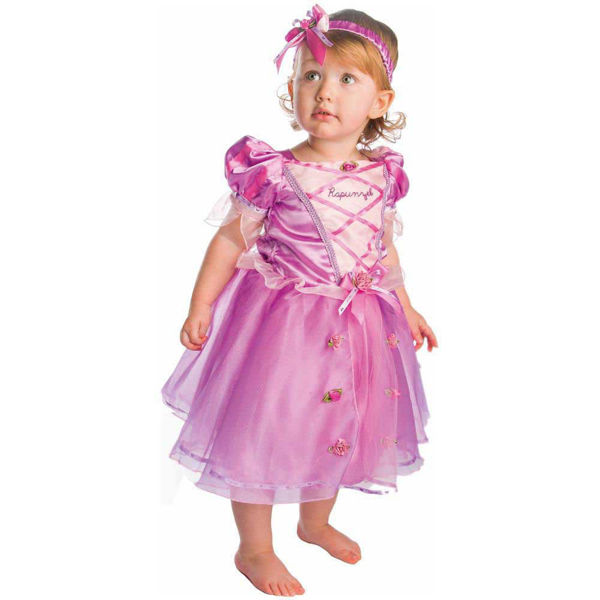Costume Rapunzel Disney per bambina con indicazione taglie e codici prodotto