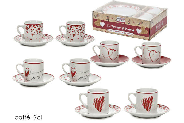 Set 2 Tazzine Caffè Love con Piattino in Porcellana 9 cl