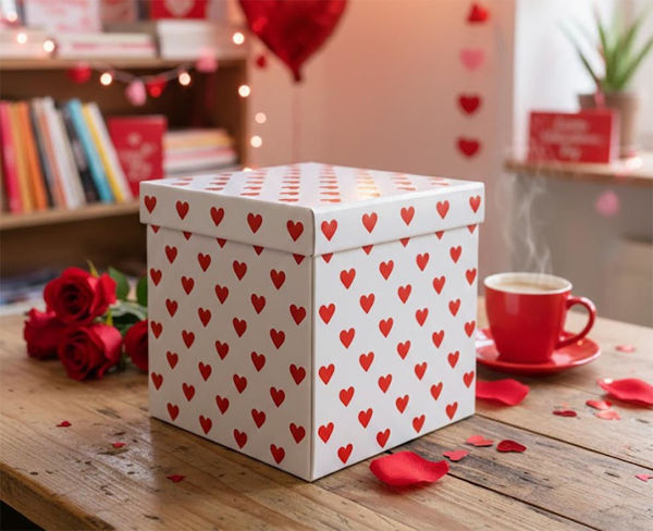Big Skatush Scatola Regalo 30x30x30 cm Bianca cuoricini rossi