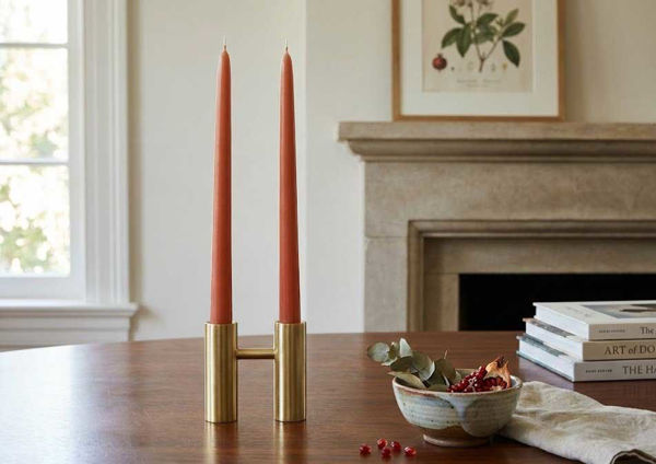 Coppia candele stelo lucida cm 25 colore arancione mattone