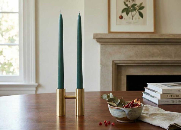 Coppia candele stelo lucida cm 25 colore verde foresta