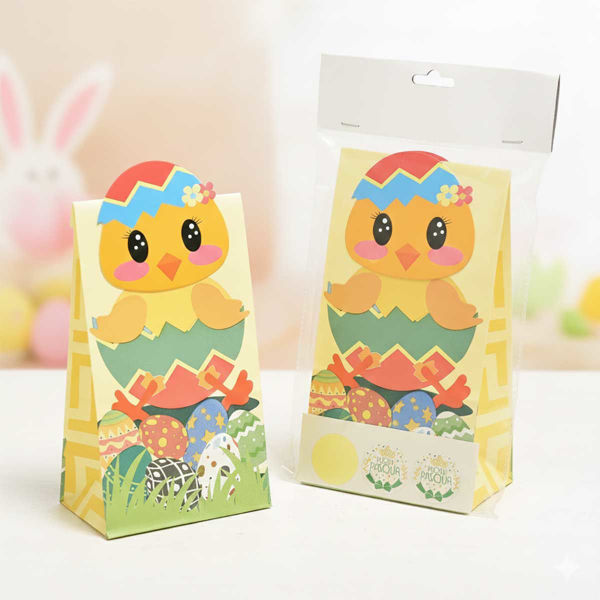 Set 3 Sacchetti Pasquali con Pulcino e Stickers in Carta
