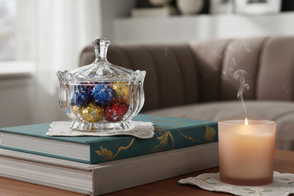 Porta cioccolatini in vetro con coperchio trasparente