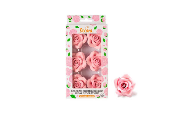 6 rose di zucchero rosa Ø 5 cm per decorare torte