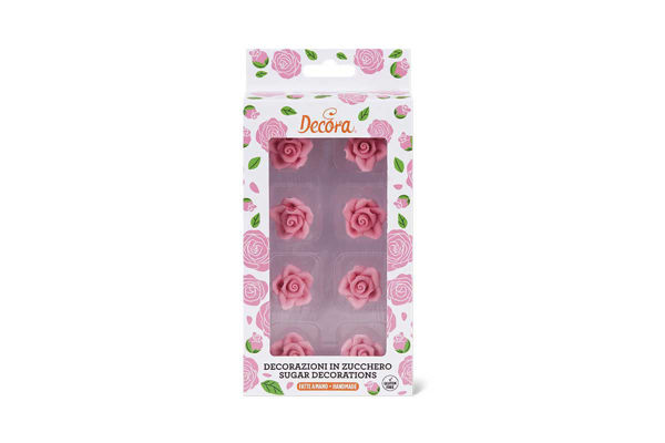 8 rose piccole rosa in zucchero Ø 2 cm per torte e cupcakes