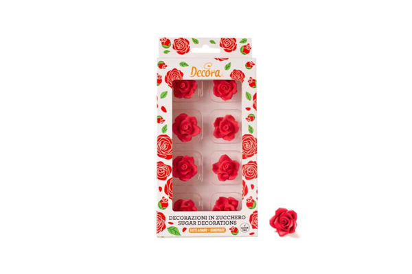 8 rose piccole rosse in zucchero Ø 2 cm per torte e cupcakes