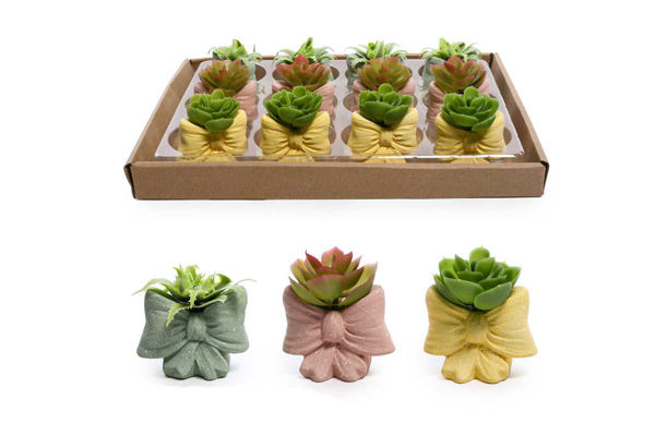 Mini pianta vaso cemento con fiocco 6x3xh7 cm