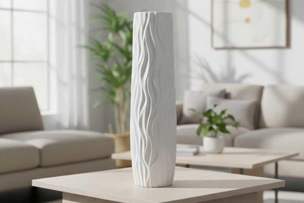 Vaso Bianco in Ceramica d.16 x h.60 cm – Complemento Arredo Elegante