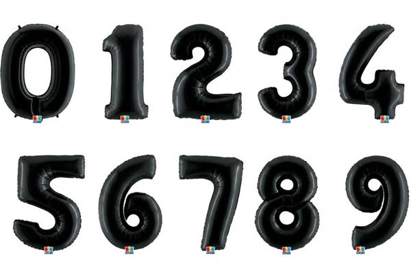 Palloncino Mylar 102 cm nero numeri 0-9