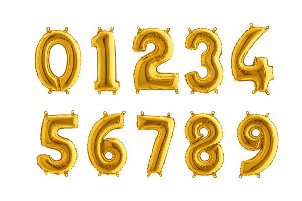 Palloncini Mylar Oro a forma di numero 36 cm disponibili dallo 0 al 9