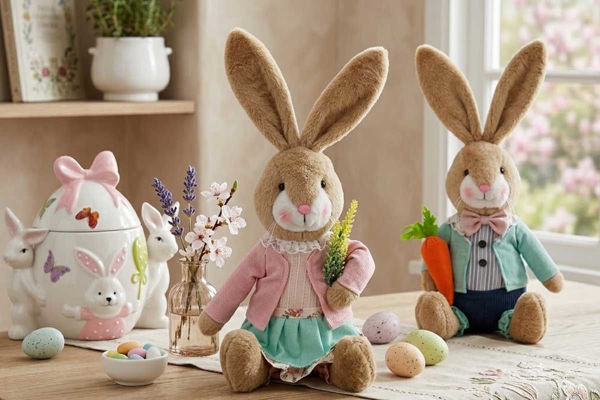 Coniglio decorativo pasqua seduto 45 cm con vestito