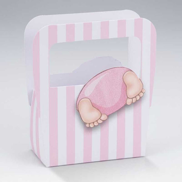 scatoline portaconfetti borsetta rosa piedini bimba nascita battesimo