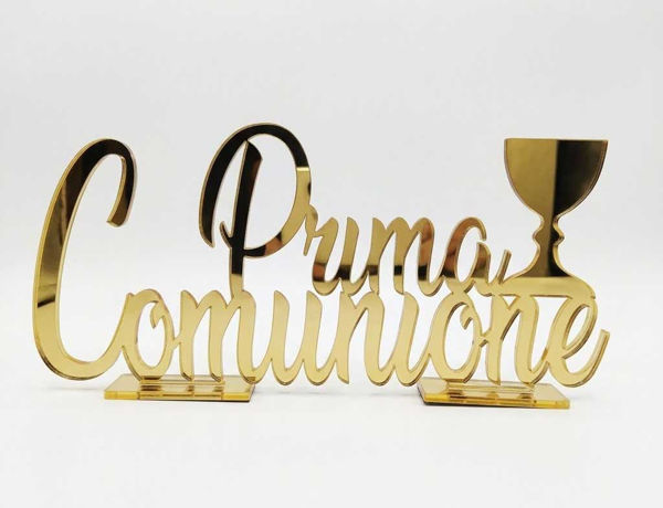 Scritta Prima Comunione in plexiglass con calice decorativa