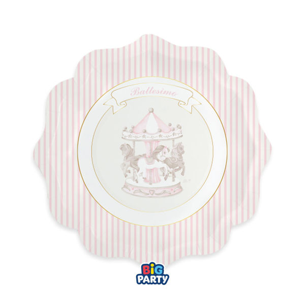 piatti battesimo carillon rosa 25 cm decorazioni tavola
