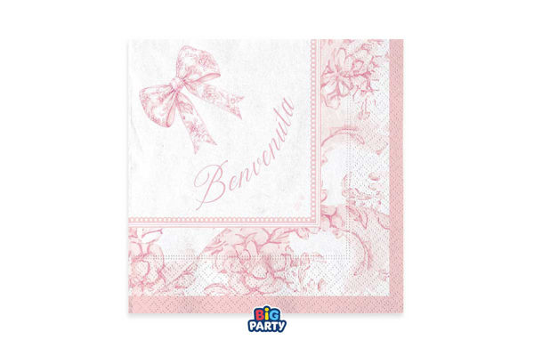 16 Tovaglioli Benvenuta Fiocco Vintage 33x33 cm 