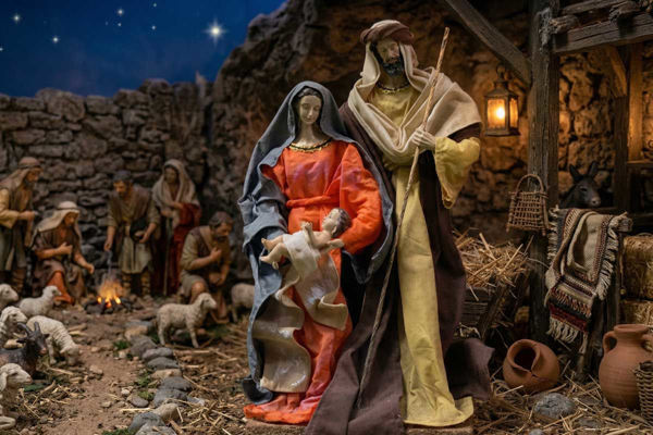 Natività con vestiti in tessuto 32 cm