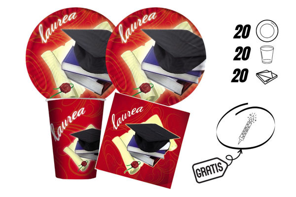 kit festa laurea 60 pezzi piatti bicchieri tovaglioli 20 persone