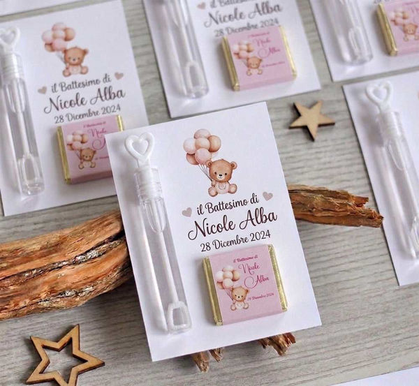 dolce ricordo personalizzato bolle sapone cioccolatino cartoncino evento