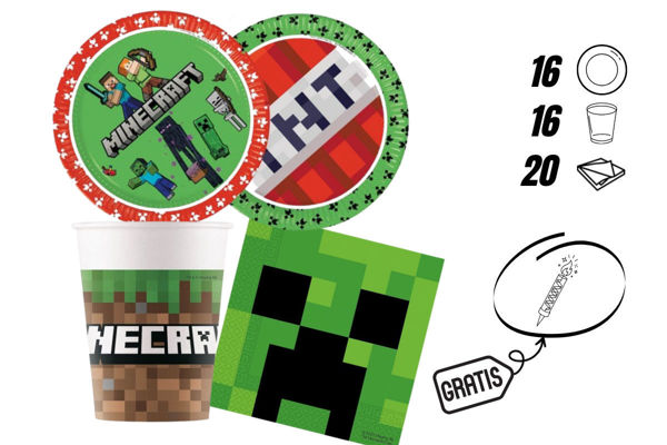 kit festa Minecraft 16 persone piatti 23 cm bicchieri 200 ml tovaglioli
