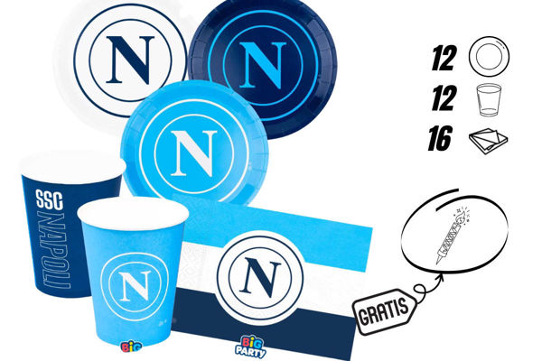 kit festa Napoli 12 persone piatti 18 cm bicchieri 250 cc tovaglioli