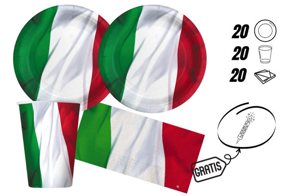 kit festa Italia 20 persone piatti 18 cm bicchieri 250 cc tovaglioli
