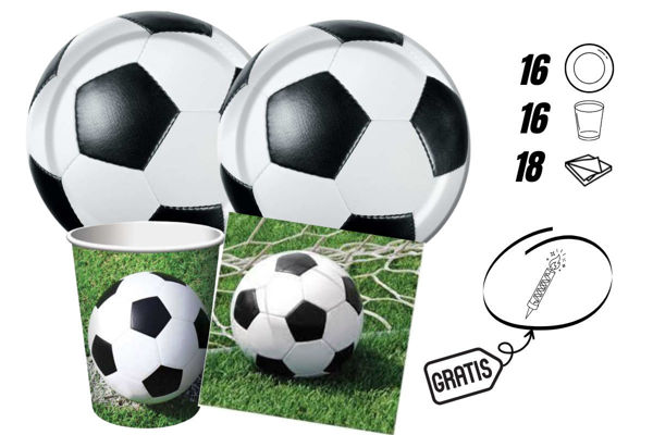 kit festa calcio 16 persone piatti 17,4 cm bicchieri 266 cc tovaglioli