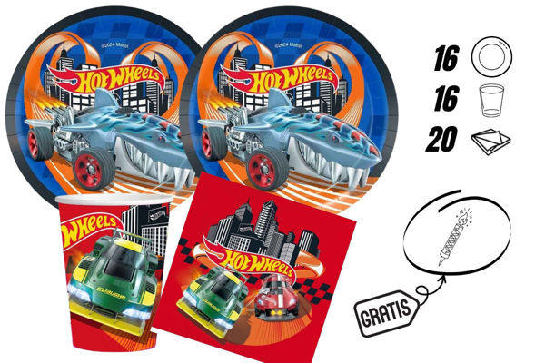 kit festa Hot Wheels 16 persone piatti 18 cm bicchieri 200 cc tovaglioli