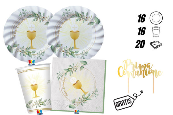 kit prima comunione olive green 16 persone piatti bicchieri tovaglioli