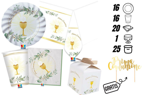 kit prima comunione olive green completo tovaglia scatoline portaconfetti