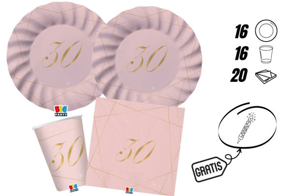 kit festa 30 anni rosa gold 16 persone piatti bicchieri tovaglioli