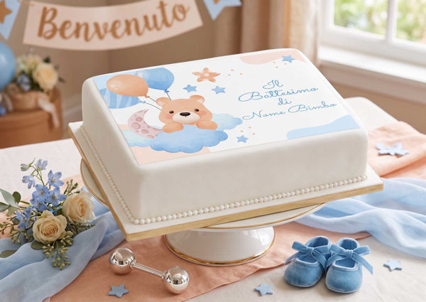 cialda torta battesimo celeste personalizzata con nome bambino