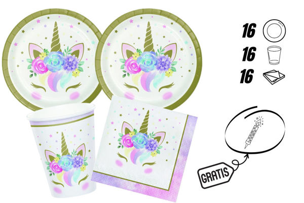 kit festa unicorno baby con candelina omaggio 16 persone