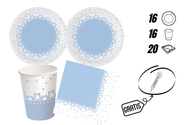 kit festa stelle azzurro con candelina omaggio 16 persone