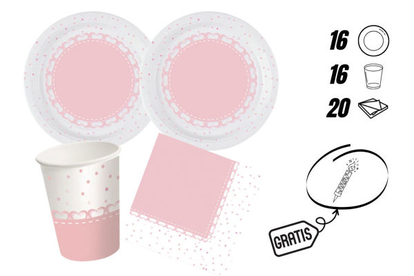 kit festa cuori rosa con candelina omaggio 16 persone