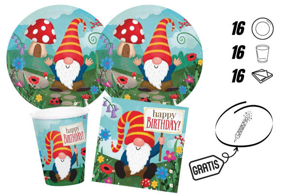 kit festa gnomi con candelina omaggio 16 persone