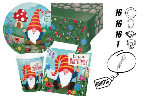 Kit Festa Gnomi Coordinato Tavola 16 Persone con Tovaglia + Candelina Omaggio