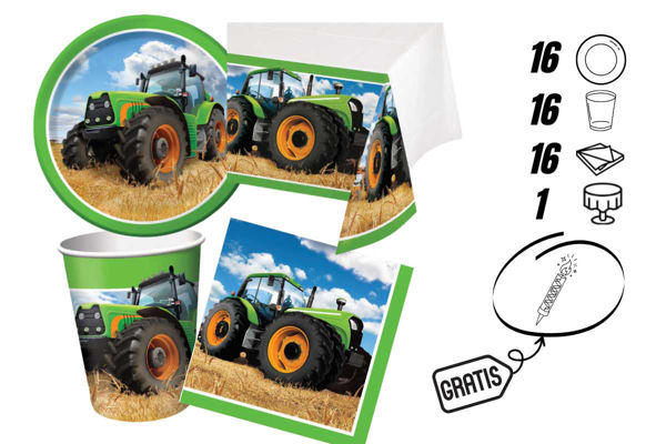 kit festa trattore con tovaglia e candelina omaggio 16 persone