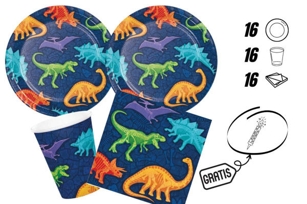 kit festa dino dig con candelina omaggio 16 persone