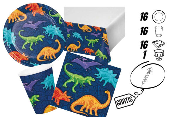 Kit Festa Dino Dig Coordinato Tavola 16 Persone + Candelina Omaggio