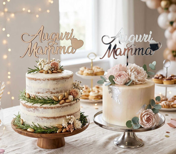 cake topper auguri mamma per torta in legno e plexiglass