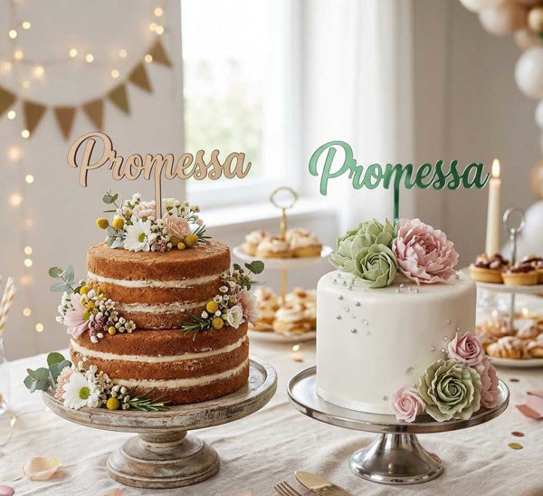 cake topper promessa personalizzato nome in legno e plexiglass