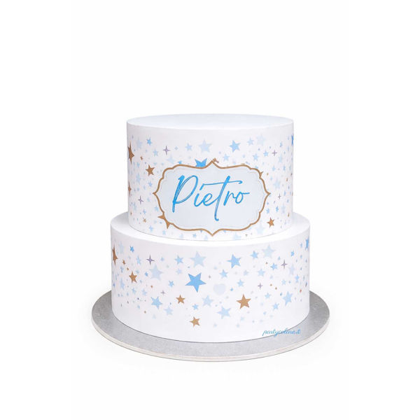 torta finta in polistirolo personalizzata battesimo con nome pietro