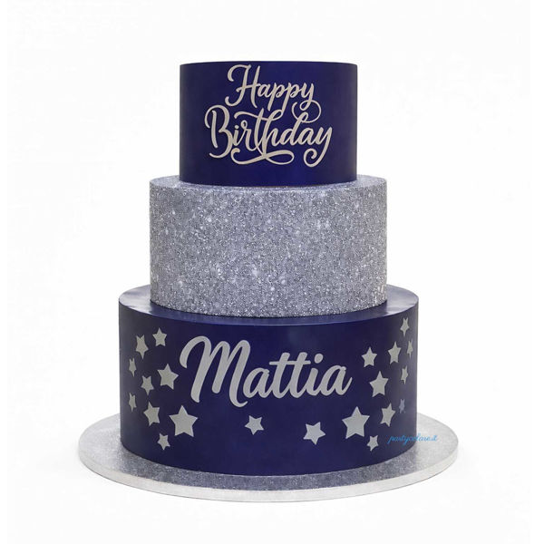 torta finta 3 piani personalizzata compleanno mattia blu stelle