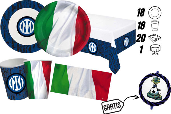 kit festa inter italia con palloncino mylar omaggio tavola 18 persone