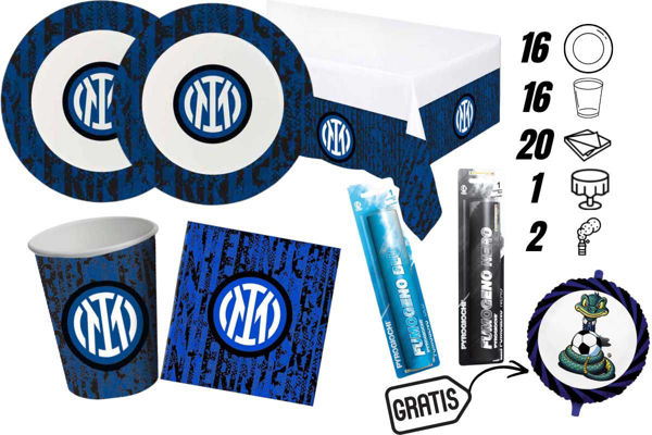 kit festa inter con fumogeni blu nero tavola 16 persone